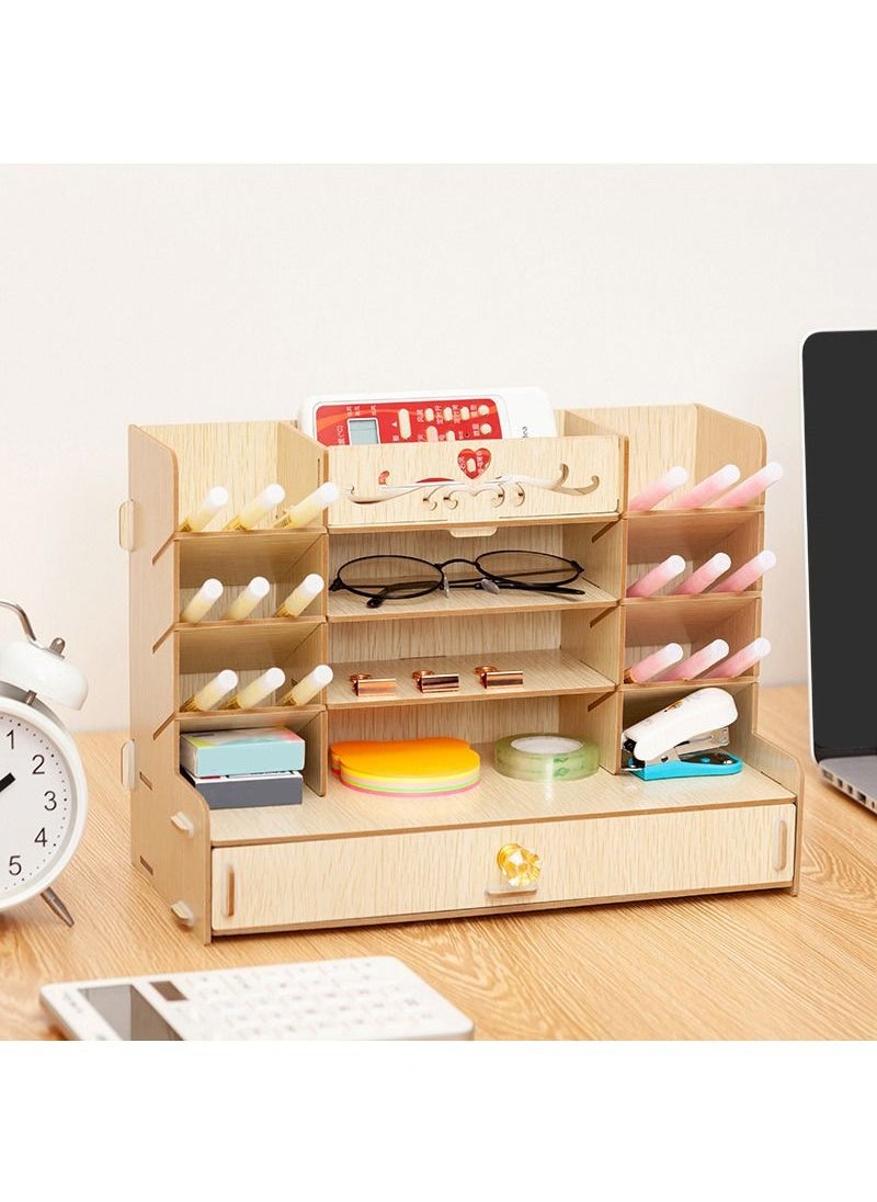 Kidle - Wooden Desktop Organizer DIY Desk Pen Holder Stationery Storage For Home Office School - Image 1
