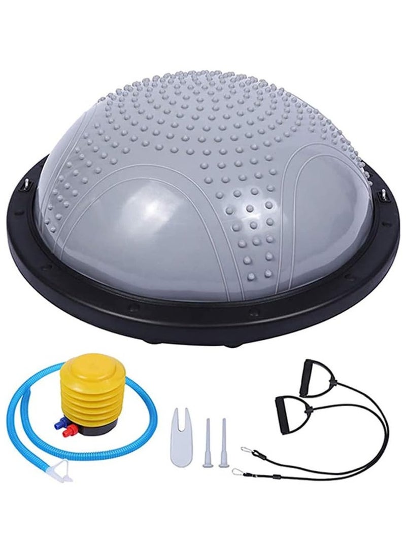 23" Yoga Balance Trainer Ball for Home Gym Workouts with Resistance Bands & Pump, Grey - Image 1