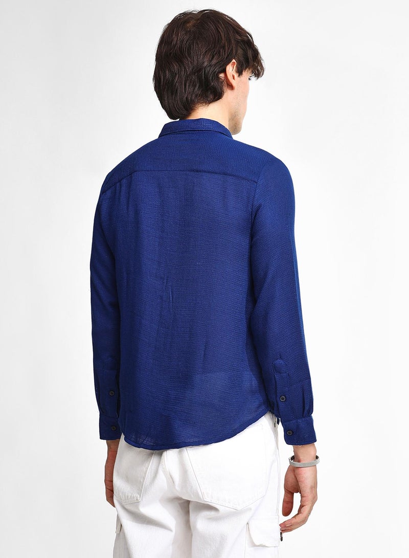 Campus Sutra Men's Indigo Blue Solid Woven Shirt  - Image 5