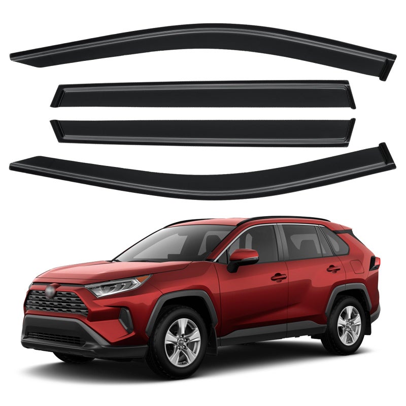 YQAUTEC حواجز المطر لنوافذ السيارات لسيارة تويوتا RAV4 من 2019-2025، واقيات هواء نوافذ خارجية لنوافذ RAV4 من 19-25 - Image 1