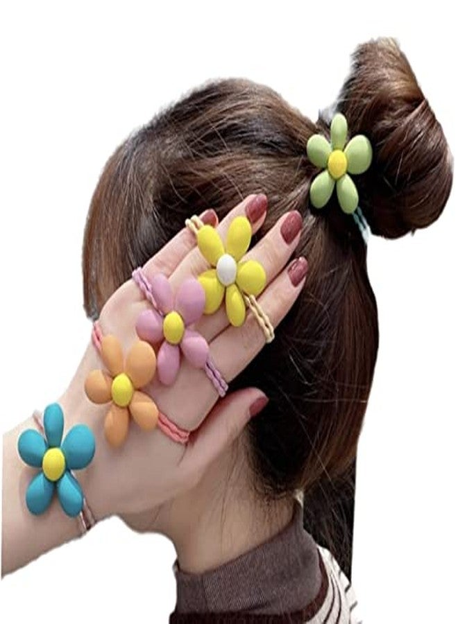 IBDA ربطة شعر ناعمة مزدوجة العقدة على شكل زهرة ديزي من إيبدا، شريط مطاطي بألوان زاهية، حامل ذيل حصان، عبوة من 5 قطع - Image 1
