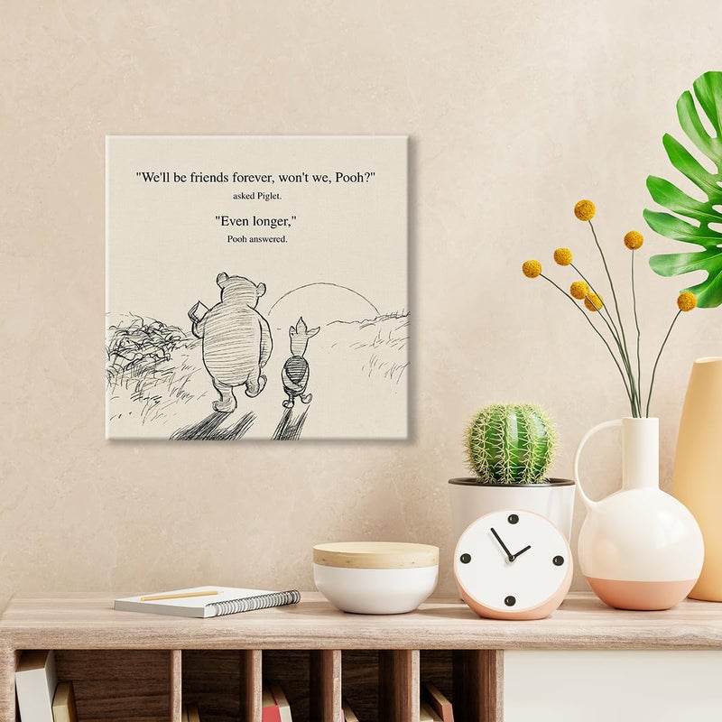 Dolimifa Classic Winnie the Pooh Friendship Quote Wall Art Decor Retro We'll Be Friends Forever Sayings Canvas Painting Pictures Framed Print Sign Artwork Ready to Hang (8x8 Inches) - Image 3