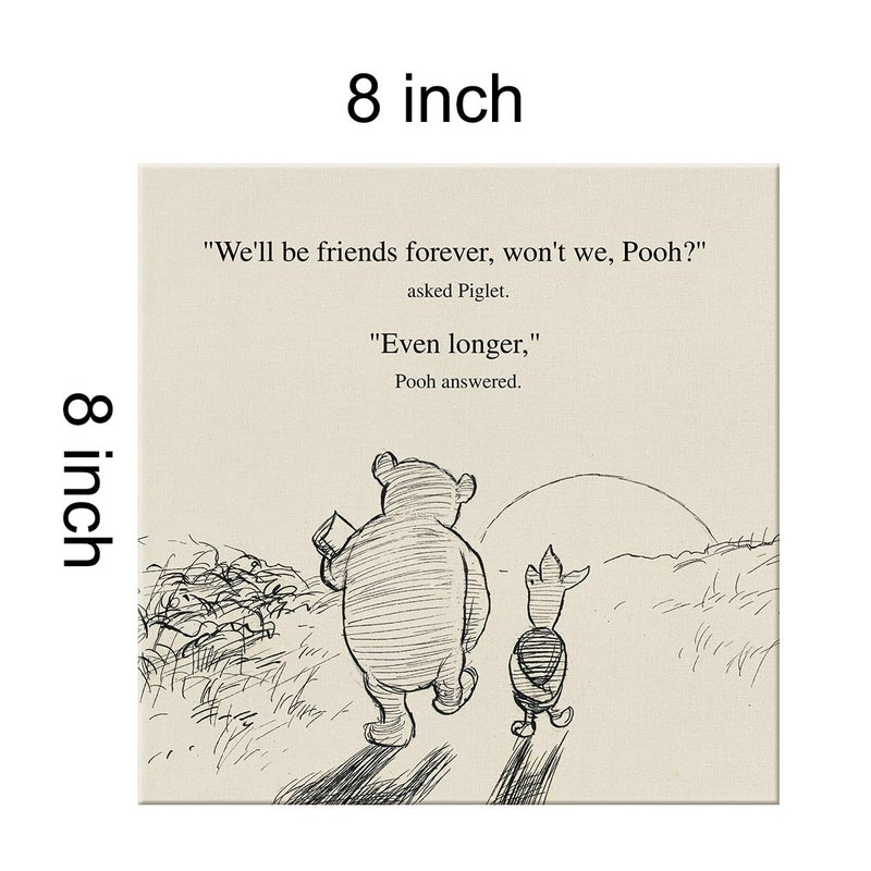 Dolimifa Classic Winnie the Pooh Friendship Quote Wall Art Decor Retro We'll Be Friends Forever Sayings Canvas Painting Pictures Framed Print Sign Artwork Ready to Hang (8x8 Inches) - Image 2