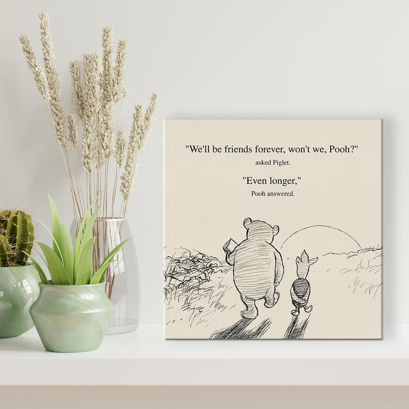 Dolimifa Classic Winnie the Pooh Friendship Quote Wall Art Decor Retro We'll Be Friends Forever Sayings Canvas Painting Pictures Framed Print Sign Artwork Ready to Hang (8x8 Inches) - Image 4