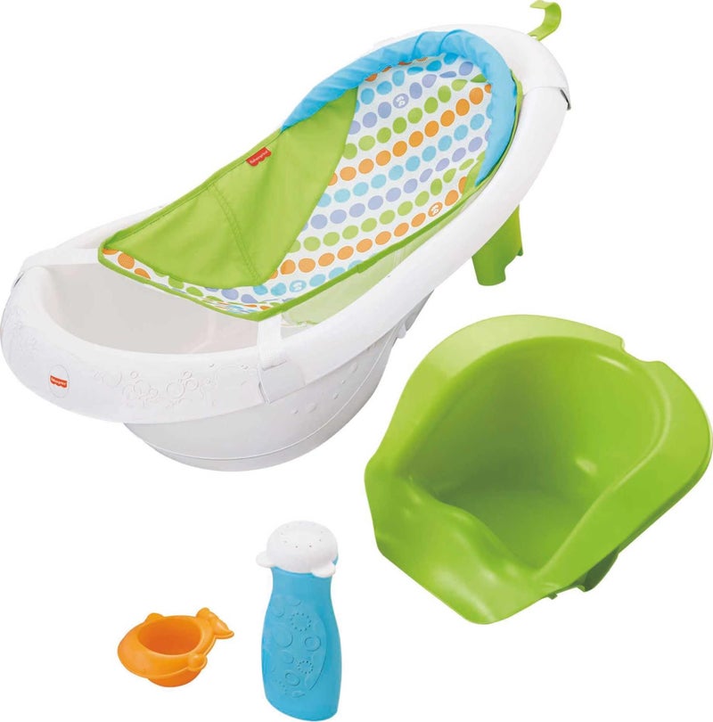 Fisher-Price Baby to Toddler Bath 4-In-1 Sling â€˜N Seat Tub with Removable Infant Support and 2 Toys, Green - Image 1