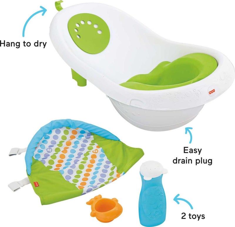 Fisher-Price Baby to Toddler Bath 4-In-1 Sling â€˜N Seat Tub with Removable Infant Support and 2 Toys, Green - Image 5