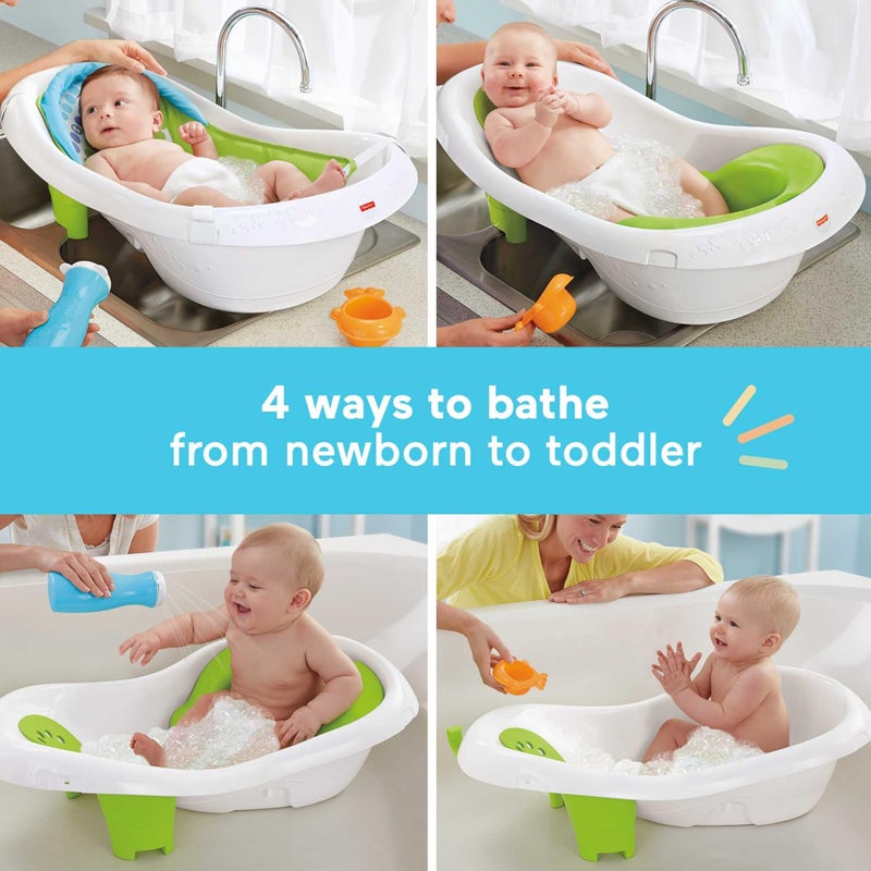 Fisher-Price Baby to Toddler Bath 4-In-1 Sling â€˜N Seat Tub with Removable Infant Support and 2 Toys, Green - Image 2
