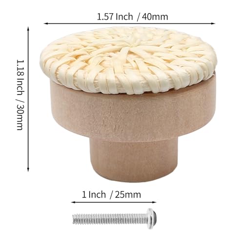 Seimneire 6 Pcs White Boho Rattan Dresser Knobs, Wooden Drawer Knobs Decorative Cabinet Knobs, Cupboard Handles Wood Drawer Pulls for Kitchen Bathroom Furniture Closet - Image 4