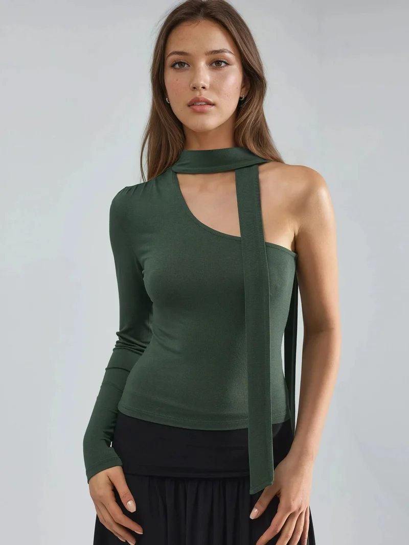 Busem BUSEM Single Sleeve Blouse With Shawl Detail