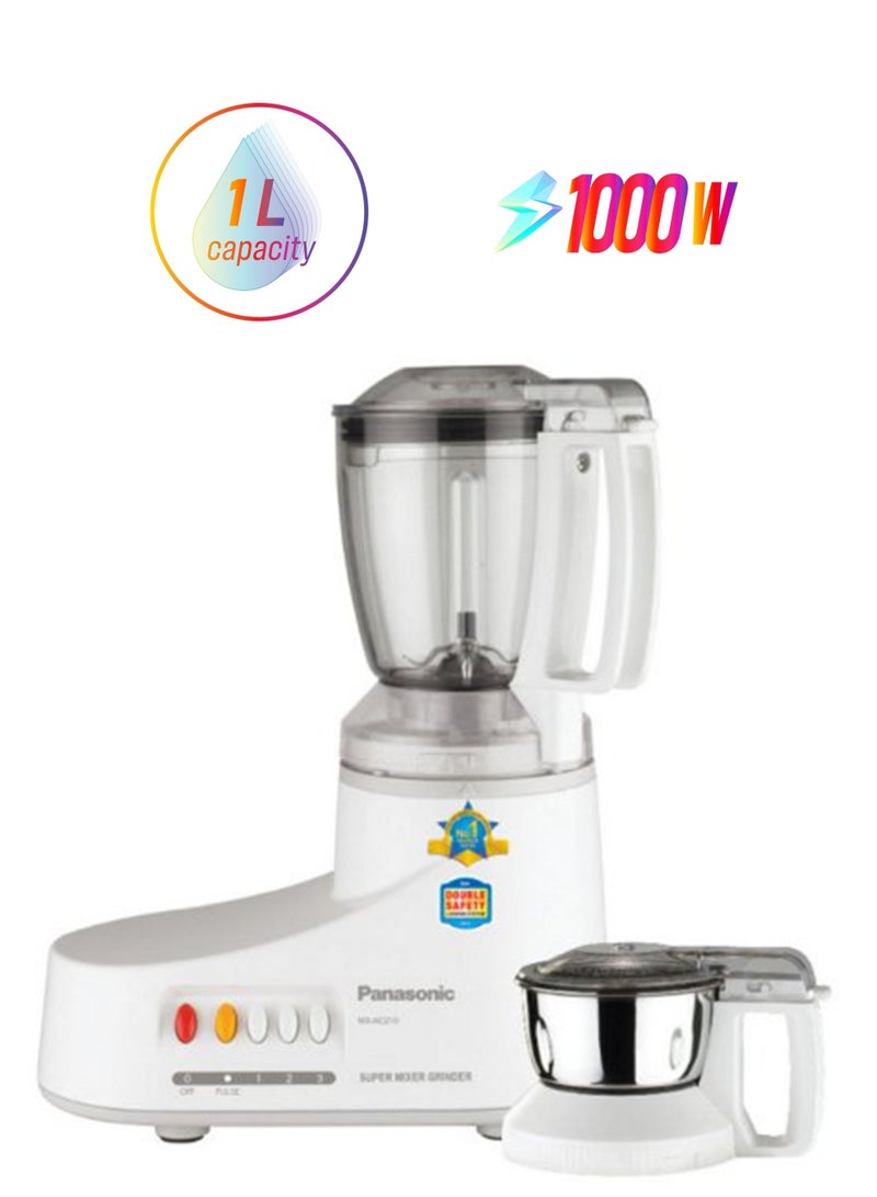 Panasonic Powerful Mixer Grinder, 2 Stainless Steel Jars, Compact And Versatile For Everyday Kitchen Use 1 L 1000 W MX-AC210S White - Image 1