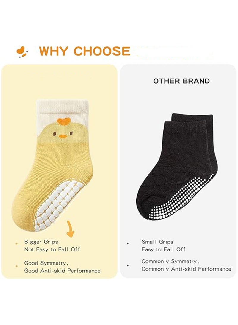 NNEWVANTE 6 Pairs Toddlers Non Slip Socks with Grippers Baby Girls Boys Anti Skid Crew Cotton Socks for Infants Kids Gifts Baby - Image 3