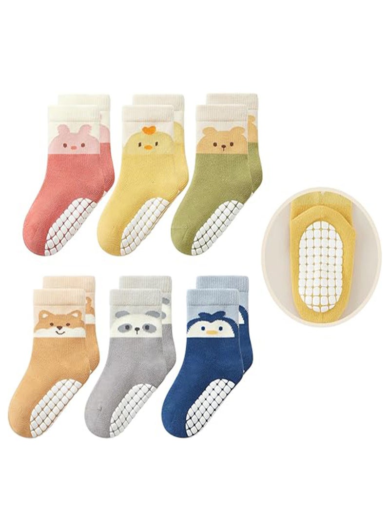 NNEWVANTE 6 Pairs Toddlers Non Slip Socks with Grippers Baby Girls Boys Anti Skid Crew Cotton Socks for Infants Kids Gifts Baby - Image 1
