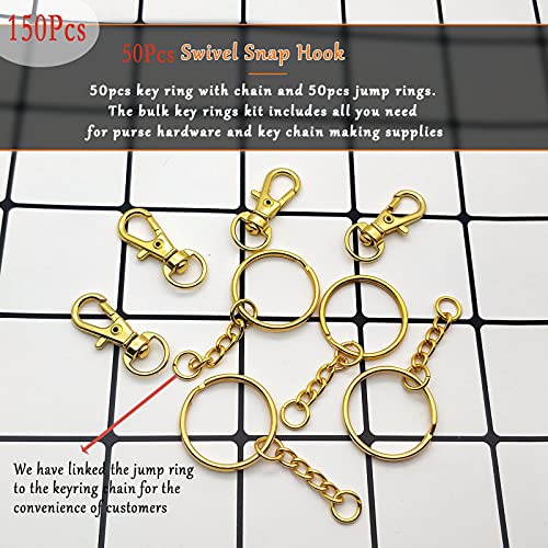 Oubaka 150Pcs Gold Swivel Snap Hook Set,Swivel Clasp Keychain Hook Lobster Clasp Split Key Rings with Chain and Jump Rings Bulk for Keychain Lanyard,Jewelry,DIY Crafts Supplies - Image 2