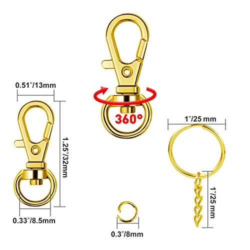 Oubaka 150Pcs Gold Swivel Snap Hook Set,Swivel Clasp Keychain Hook Lobster Clasp Split Key Rings with Chain and Jump Rings Bulk for Keychain Lanyard,Jewelry,DIY Crafts Supplies - Image 5