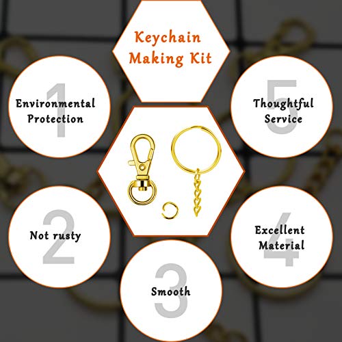 Oubaka 150Pcs Gold Swivel Snap Hook Set,Swivel Clasp Keychain Hook Lobster Clasp Split Key Rings with Chain and Jump Rings Bulk for Keychain Lanyard,Jewelry,DIY Crafts Supplies - Image 3