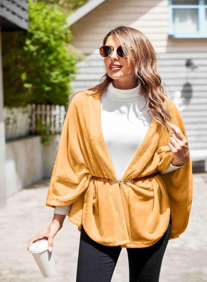 Ekouaer Flannel Faux Poncho for Women Wearable Blanket Lightweigh Blanket Warm TV Shawl Winter Coat Sweater Cape Khiki - Image 5