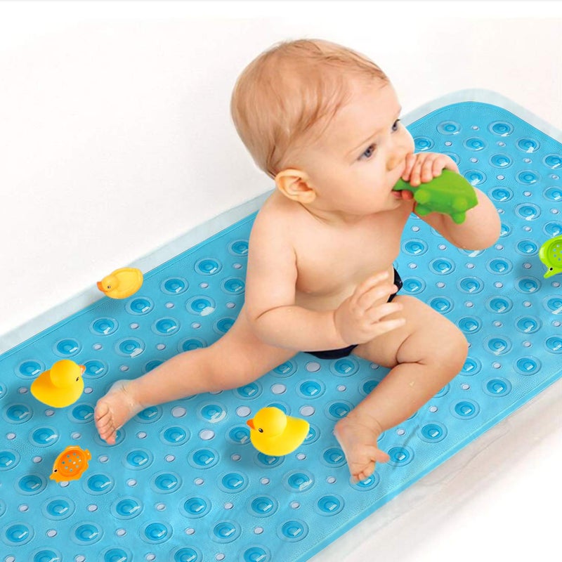 Upgrade Baby Bath Mat Non Slip Extra Long Bathtub Mat for Kids 40 X 16 Inch  Eco Friendly Bath Tub Mat with 200 Big Suction CupsMachine Washable Shower MatBlue