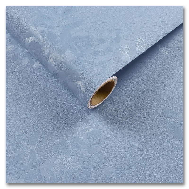 CRE8TIVE Light Blue Wallpaper Peel and Stick Textured Blue Contact Paper for Cabinets Drawers 12x80 Self Adhesive Removable Embossed Silk Baby Blue Floral Wallpaper for Girls Bedroom Bathroom Walls