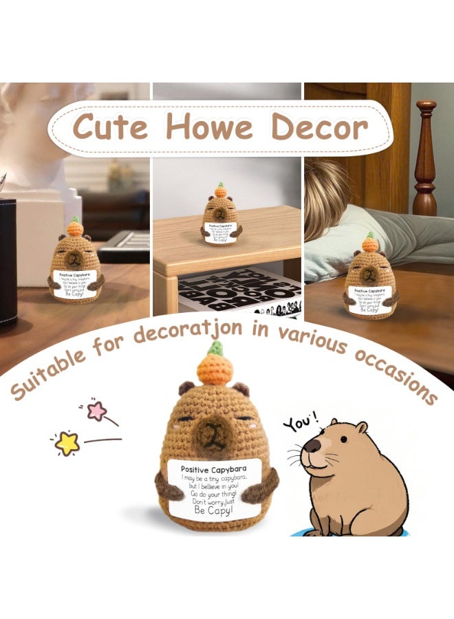 Peachjoy Positive Crochet Capybara Inspirational Gifts, Handmade Capybara Plush Emotional Uplifting Support Animals Decor, Cute Birthday Gifts for Women Men Coworker - Image 2