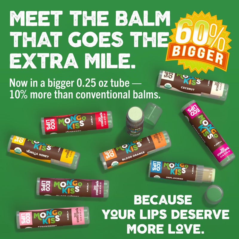Eco Lips Mongo Kiss Organic Lip Balm 6-Pack by Eco Lips 100% Organic Beeswax & Cocoa Butter Lip Care with Mongongo Oil - Soothe & Moisturize Dry & Cracked Lips - Made in USA. (Pomegranate, Yumberry, Blood Oran - Image 2