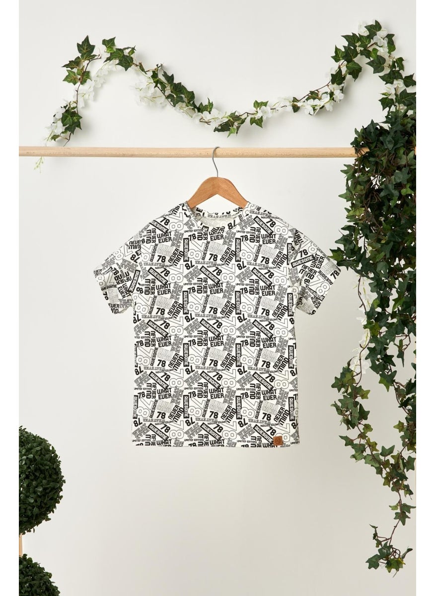 Babygiz White Boy's Short Sleeve Patterned Crew Neck Anti-Sweat, Soft Comfortable 100% Cotton Combed Cotton T-Shirt  - Image 1