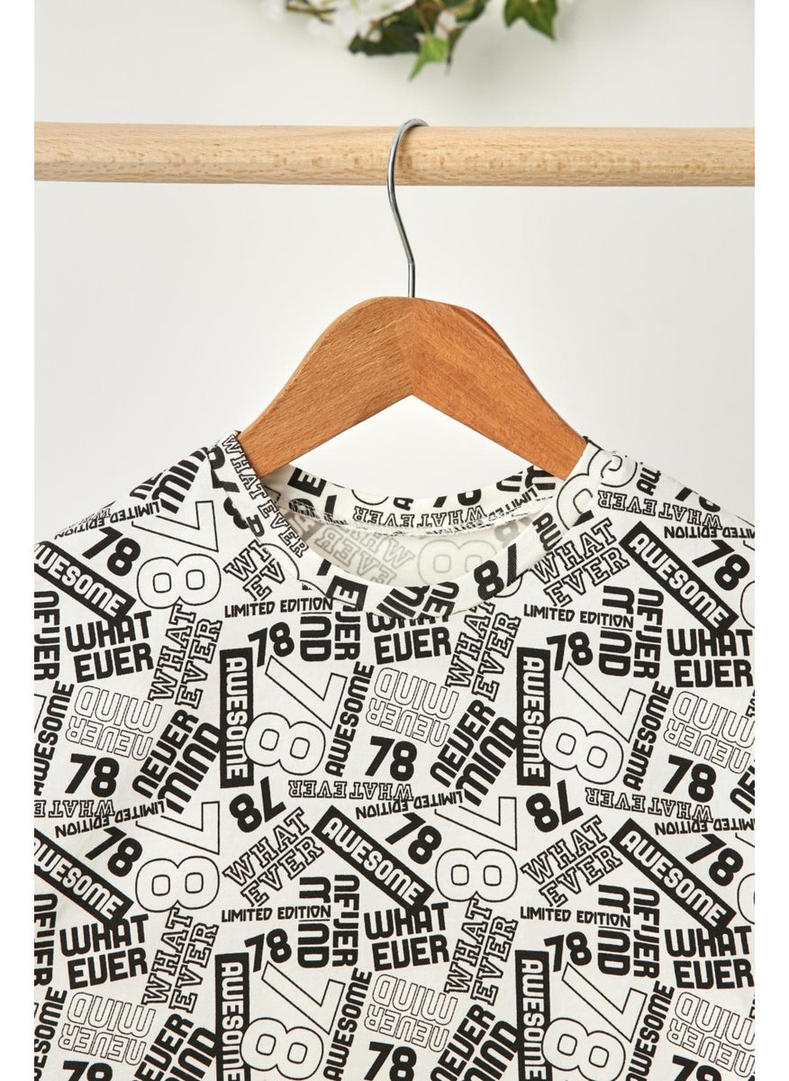 Babygiz White Boy's Short Sleeve Patterned Crew Neck Anti-Sweat, Soft Comfortable 100% Cotton Combed Cotton T-Shirt  - Image 3