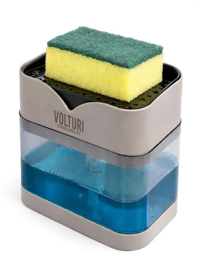 VOLTURI Liquid Soap Dispenser for Kitchen Sink with Sponge Holder | Dishwasher Liquid Dispenser Press Pump | Plastic Soap Dispenser for Wash Basin & Bathroom Countertop - Image 1