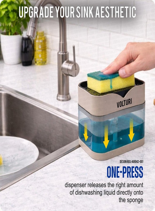 VOLTURI Liquid Soap Dispenser for Kitchen Sink with Sponge Holder | Dishwasher Liquid Dispenser Press Pump | Plastic Soap Dispenser for Wash Basin & Bathroom Countertop - Image 3