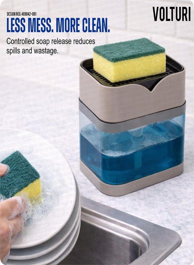 VOLTURI Liquid Soap Dispenser for Kitchen Sink with Sponge Holder | Dishwasher Liquid Dispenser Press Pump | Plastic Soap Dispenser for Wash Basin & Bathroom Countertop - Image 4
