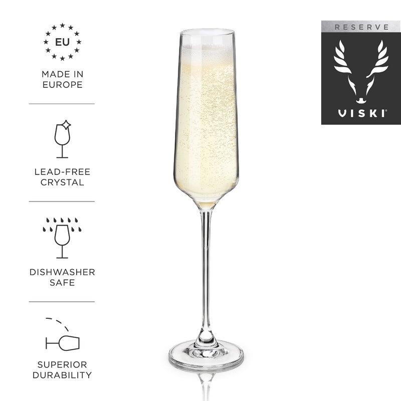 Viski Crystal Champagne Flutes - European Crafted Champagne Glasses Set Of 4-6Oz Stemmed Sparkling Wine Glasses For Wedding Or Anniversary And Special Occasions Gift Ideas - Image 2