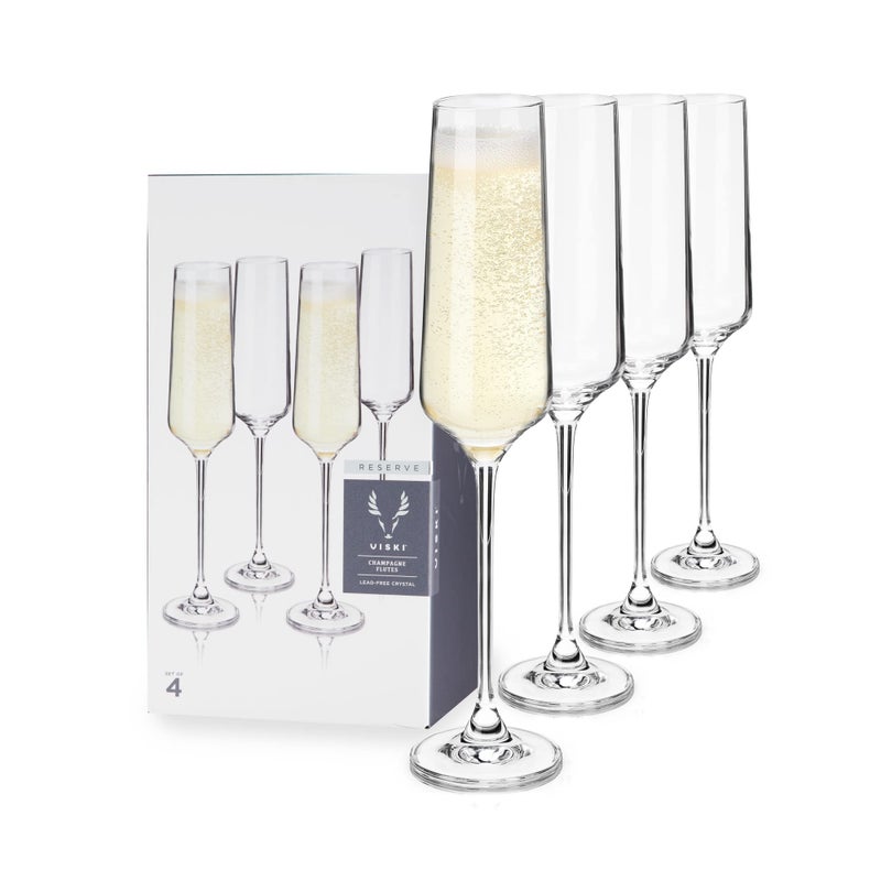 Viski Crystal Champagne Flutes - European Crafted Champagne Glasses Set Of 4-6Oz Stemmed Sparkling Wine Glasses For Wedding Or Anniversary And Special Occasions Gift Ideas - Image 1