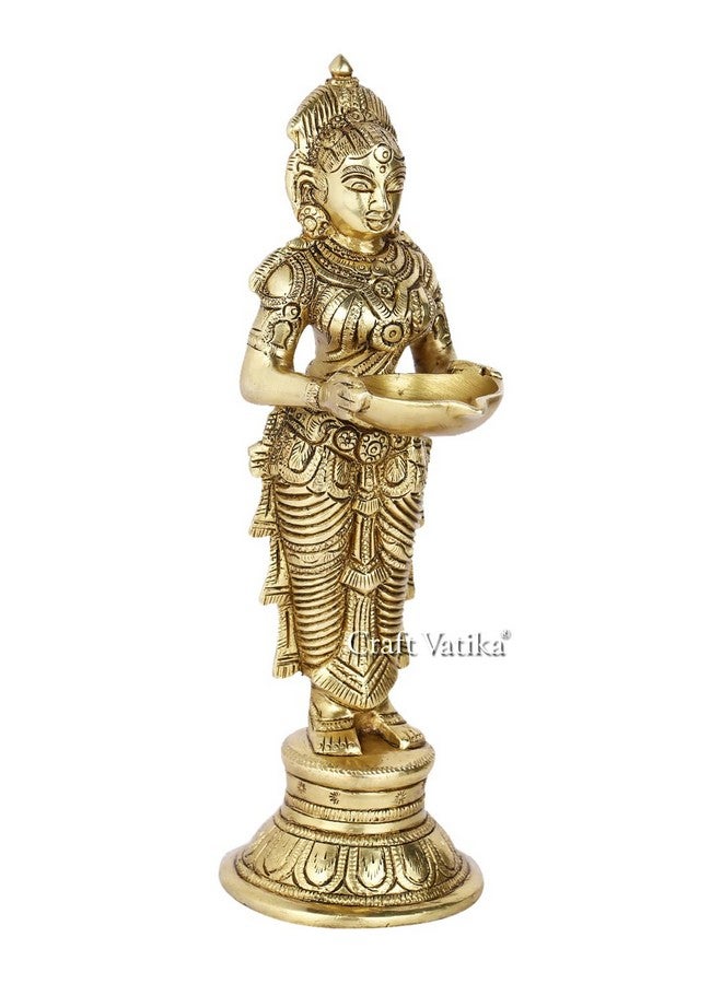 Collectible India Brass Beautiful Lady Statue Holding Diya (Gold_ 9 Inch X 3 Inch) - Image 3