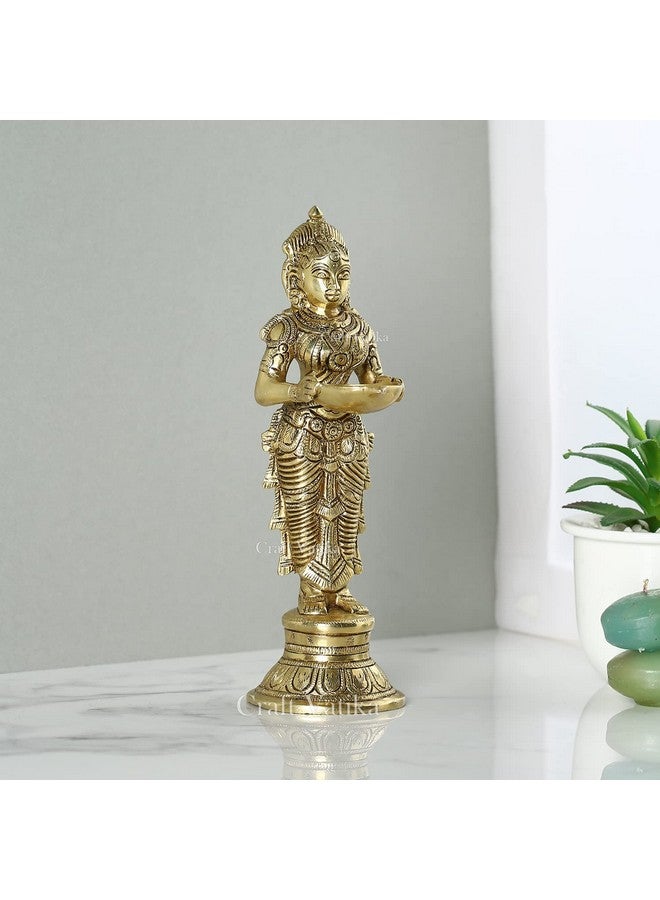 Collectible India Brass Beautiful Lady Statue Holding Diya (Gold_ 9 Inch X 3 Inch) - Image 1