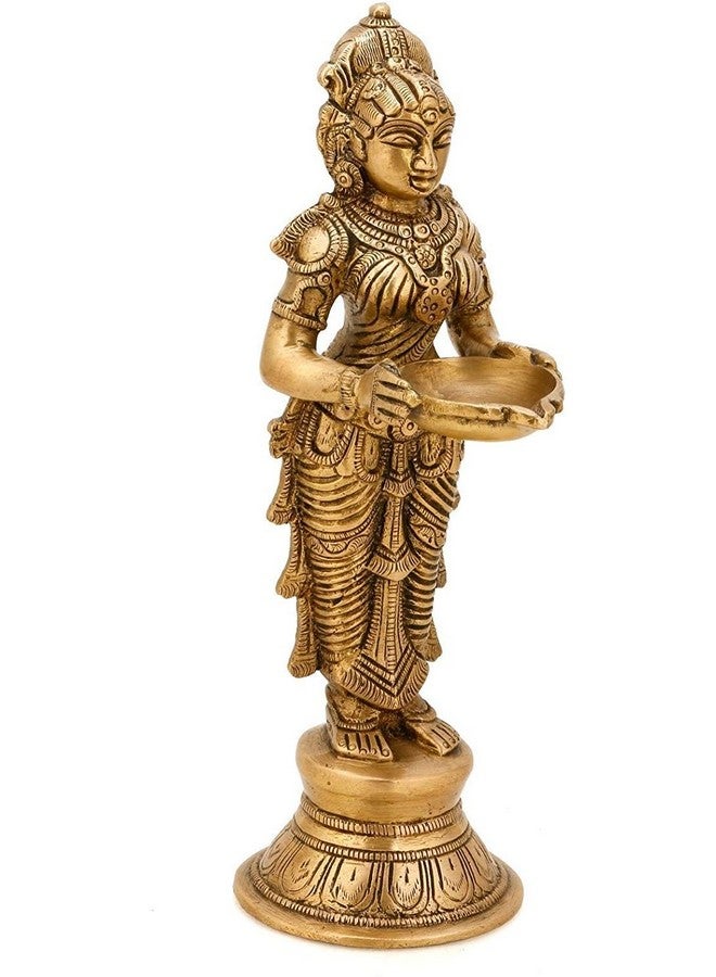 Collectible India Brass Beautiful Lady Statue Holding Diya (Gold_ 9 Inch X 3 Inch) - Image 5