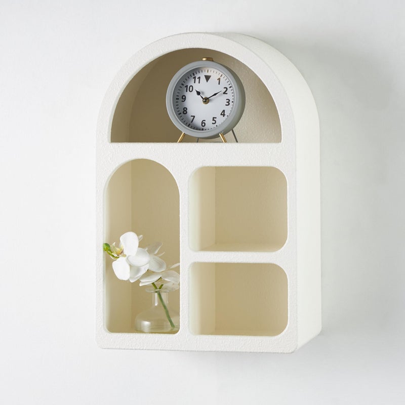 Deco 79 Wooden Geometric Arched 4 Shelf Wall Shelf with Varying Block Shapes, 16" x 8" x 24", Cream - Image 3