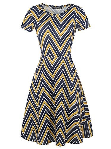 oxiuly Women's Classic Stripe Short Sleeve Casual Pockets Dress Tunic Party Cocktail Work Tea A-Line Dress OX262 (S, Blue Stripe) - Image 2