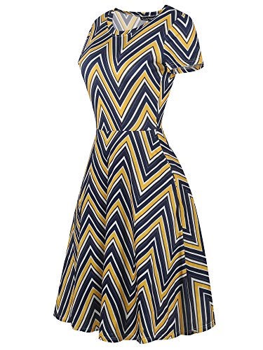 oxiuly Women's Classic Stripe Short Sleeve Casual Pockets Dress Tunic Party Cocktail Work Tea A-Line Dress OX262 (S, Blue Stripe) - Image 3
