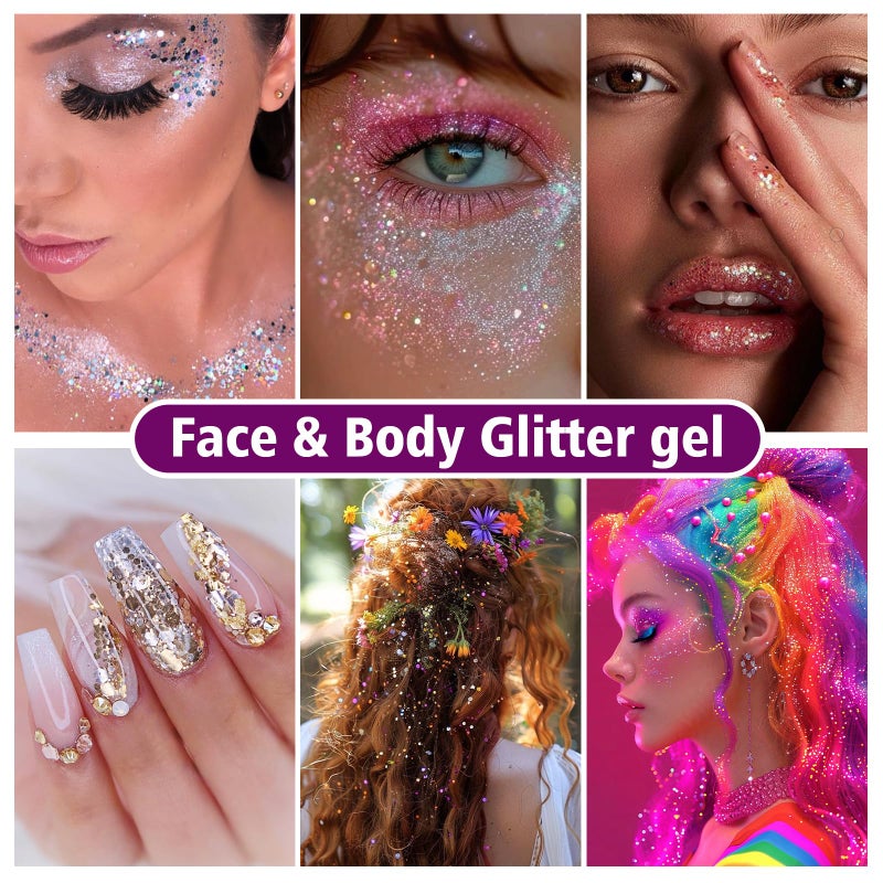 Dmsky 10 Colors Body Glitter,Face Glitter Makeup for Kids Women,Sparkly Chunky Hair Glitter for Eye Lip Hair Nails,Mardi Gras Glitter Makeup Face Paint,Singer Concerts Disco Rave Festival Accessories - Image 3
