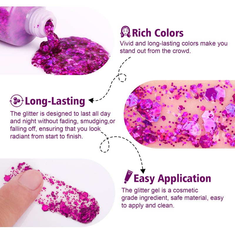 Dmsky 10 Colors Body Glitter,Face Glitter Makeup for Kids Women,Sparkly Chunky Hair Glitter for Eye Lip Hair Nails,Mardi Gras Glitter Makeup Face Paint,Singer Concerts Disco Rave Festival Accessories - Image 5