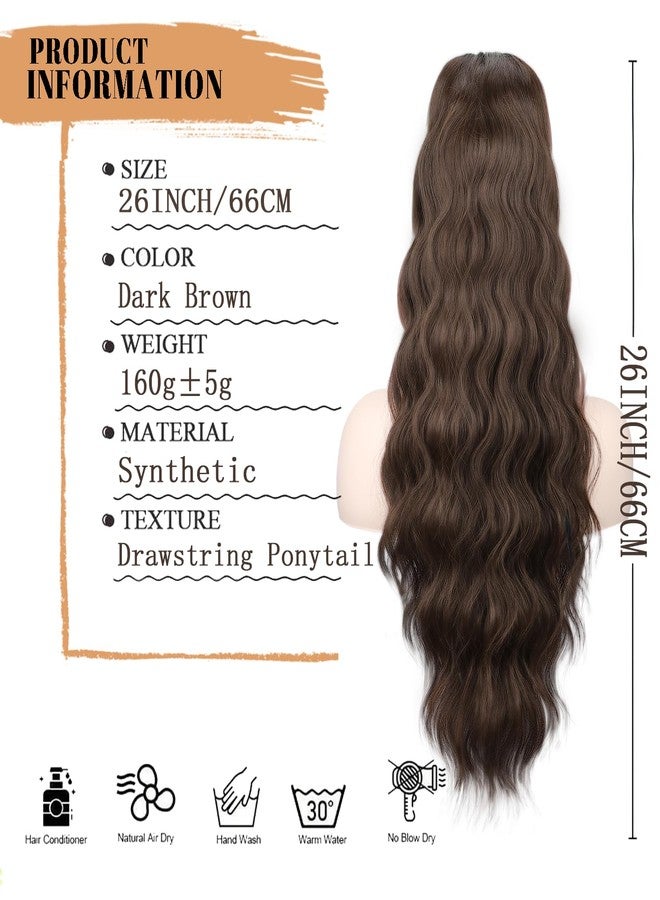 NOSTALGIA Curly Drawstring Ponytail Extension Dark Brown Long Curly Wavy Pony Tails 26 Inch Synthetic Ponytail Hairpiece for Women Daily Use - Image 4