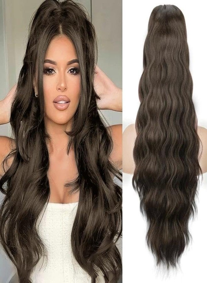 NOSTALGIA Curly Drawstring Ponytail Extension Dark Brown Long Curly Wavy Pony Tails 26 Inch Synthetic Ponytail Hairpiece for Women Daily Use - Image 1