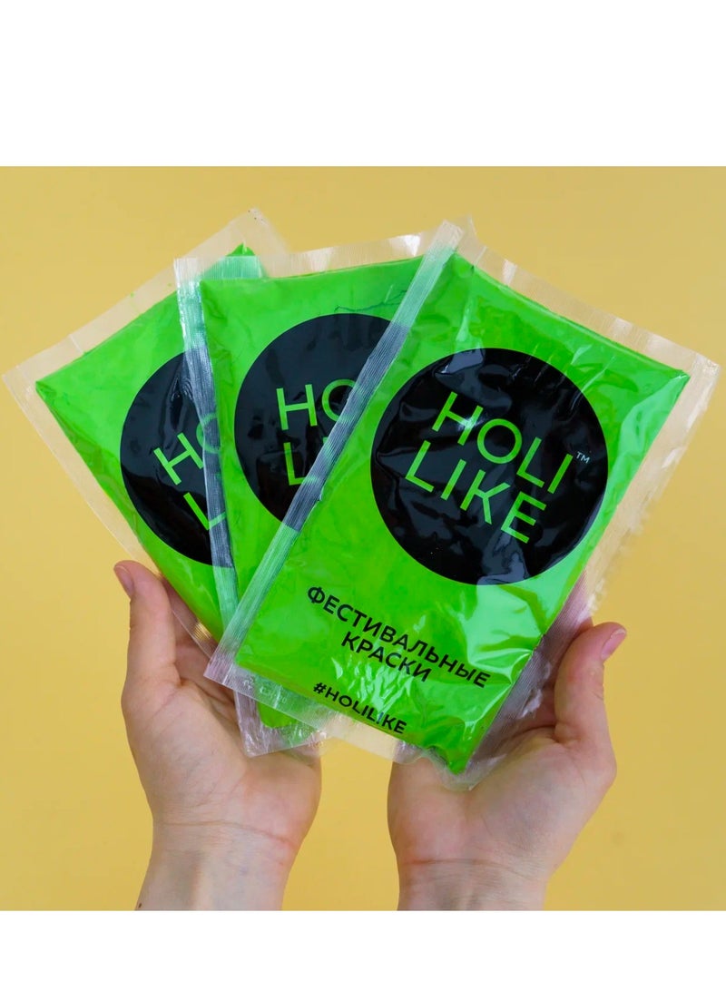 Holi Like Green Powder Set – 3 Packs, 100% Natural, Hypoallergenic, Safe for Kids (4+), Non-Staining, Pet-Friendly, Premium Quality Holi Colors for Celebrations  - Image 1