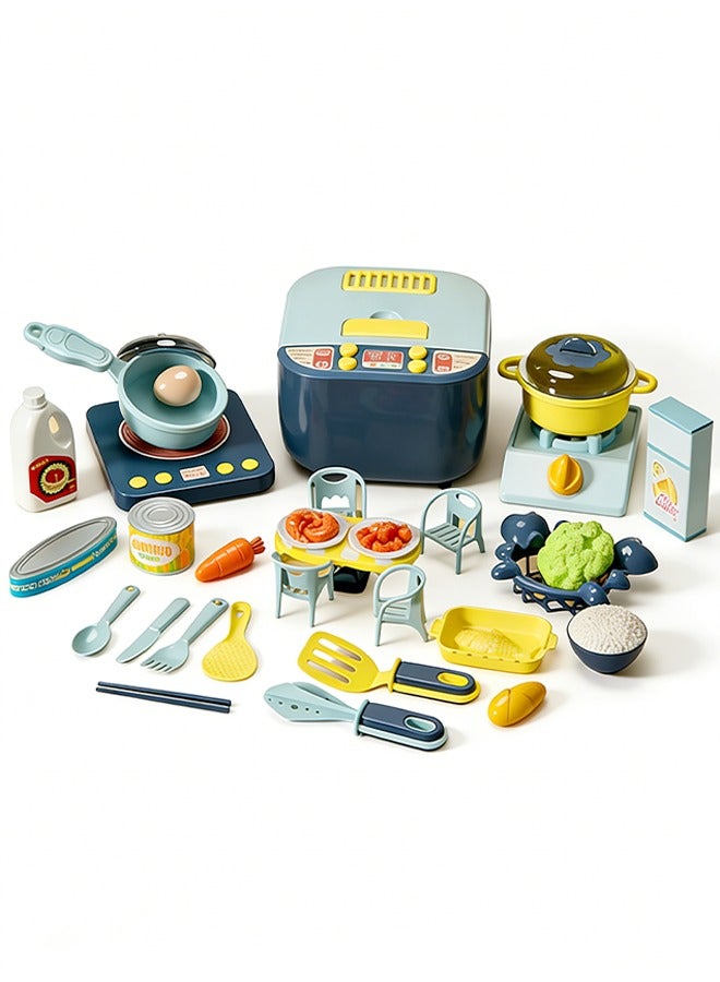 Kitchen Pretend Play Toy BBQ Grill Playset Toy 35Pcs Pretend Play Food Set Barbecue Kitchen Cooking Playset Interactive Grill Play Food BBQ Accessories Set Educational Kitchen Play House Toys Learning Toys for 3+ Toddler Kids Girls Boys - Image 1