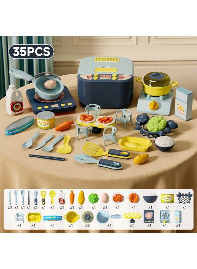 Kitchen Pretend Play Toy BBQ Grill Playset Toy 35Pcs Pretend Play Food Set Barbecue Kitchen Cooking Playset Interactive Grill Play Food BBQ Accessories Set Educational Kitchen Play House Toys Learning Toys for 3+ Toddler Kids Girls Boys - Image 2