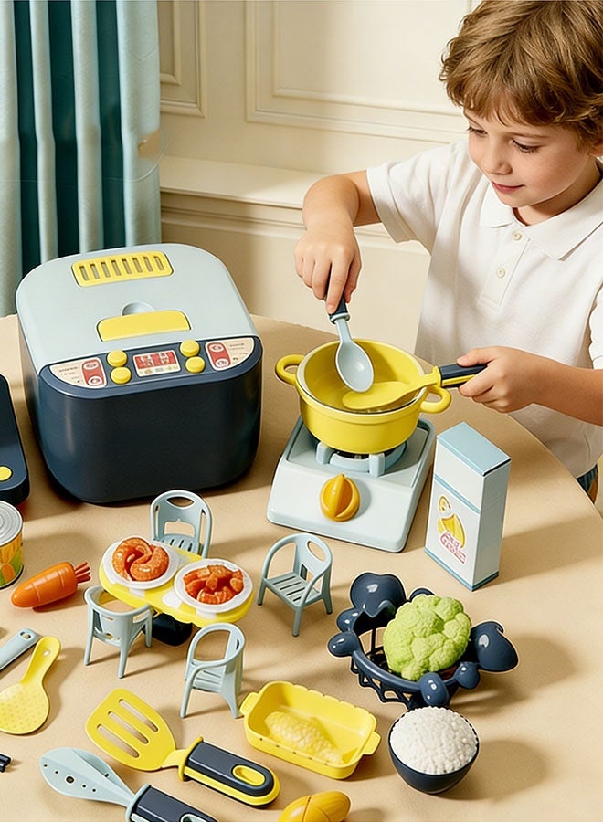 Kitchen Pretend Play Toy BBQ Grill Playset Toy 35Pcs Pretend Play Food Set Barbecue Kitchen Cooking Playset Interactive Grill Play Food BBQ Accessories Set Educational Kitchen Play House Toys Learning Toys for 3+ Toddler Kids Girls Boys - Image 3