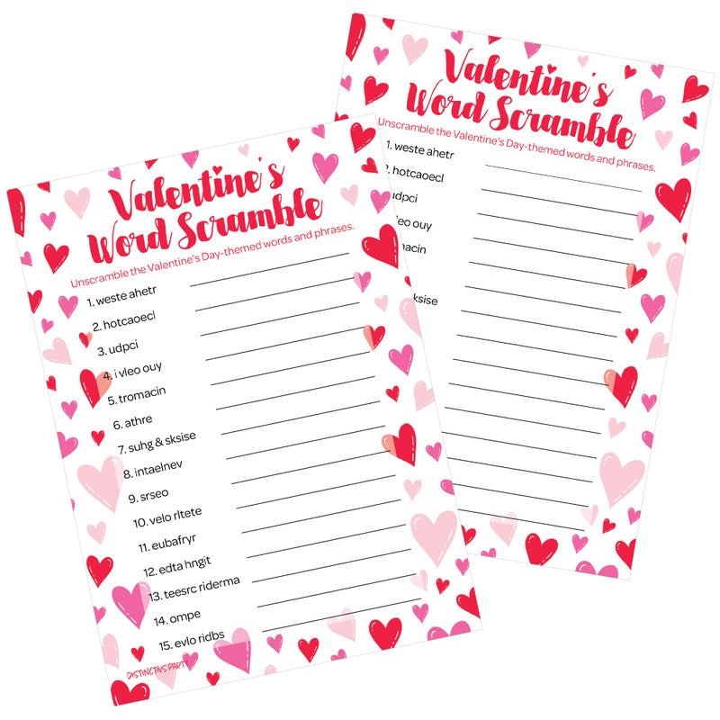 DISTINCTIVS Valentines Day Word Scramble Game Classroom Party Activity for Kids 25 Count - Image 4