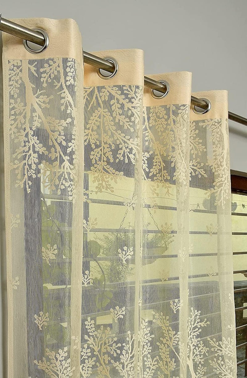 Heavy Net Imported Eyelet Curtain Net Curtains Door Curtain 7 Feet for HomeCurtains for Bedroom Living RoomSemiTransparent Sheer Curtain Pack of 1pcs Cream  - Image 1