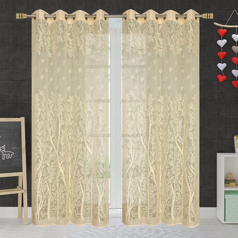 Heavy Net Imported Eyelet Curtain Net Curtains Door Curtain 7 Feet for HomeCurtains for Bedroom Living RoomSemiTransparent Sheer Curtain Pack of 1pcs Cream  - Image 2