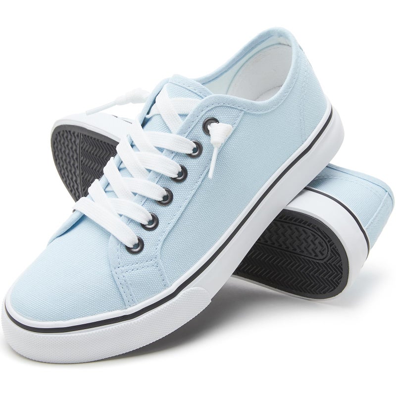 XRH Fangzu Women Canvas Sneaker Slip on Non Slip Casual Shoes Lace up Canvas Low Top Loafers Fashion Sneaker Blue US7.5 - Image 1