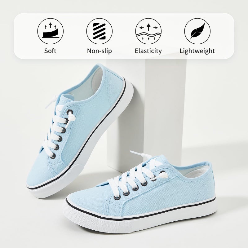 XRH Fangzu Women Canvas Sneaker Slip on Non Slip Casual Shoes Lace up Canvas Low Top Loafers Fashion Sneaker Blue US7.5 - Image 4